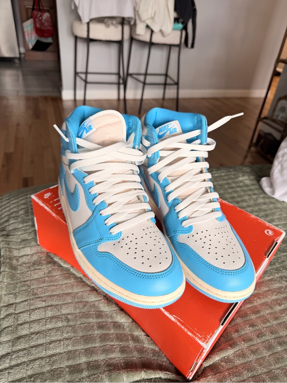 Nike Jordan 1 High-Top Sneakers — White and Light Blue